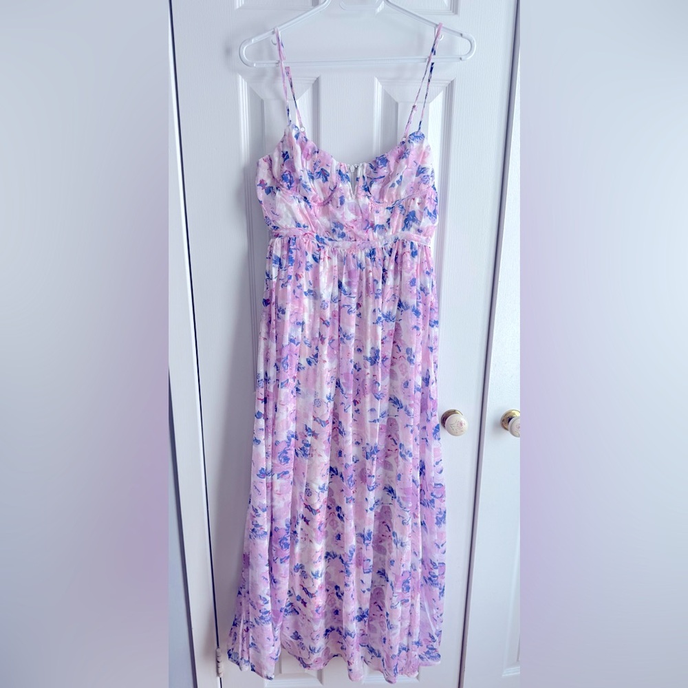 Lulu's Pink Floral Maxi Dress with Purple Accents